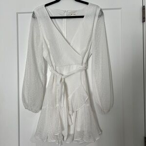 Francesca’s White Long Sleeve Tiered Dress